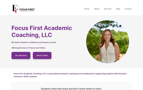 Homepage of Focus First Academic Coaching